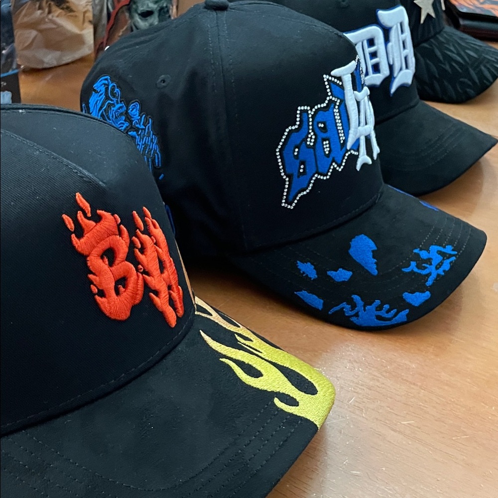 3 each August Hats Cap with Vibrant Embroidery 1 barbas flames & 2 dandy